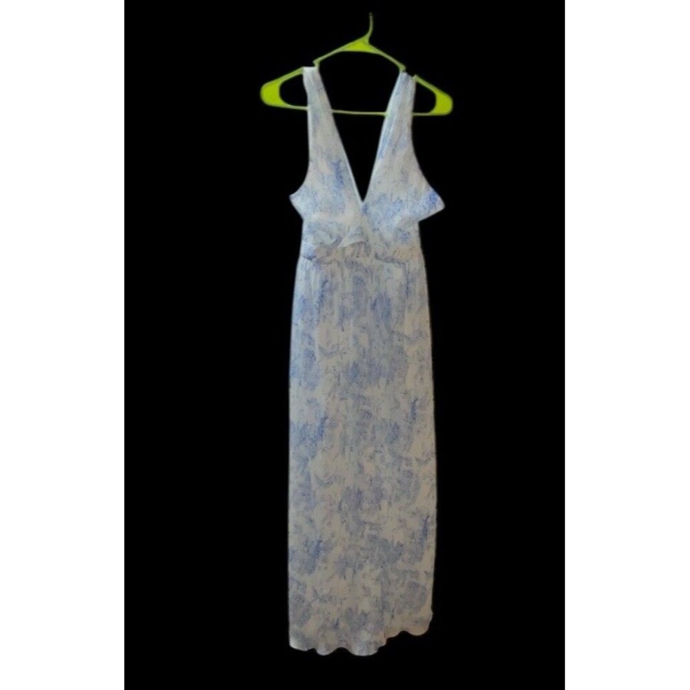 TCEC Pleated Halter Maxi Dress Blue Floral White Dress Size Medium